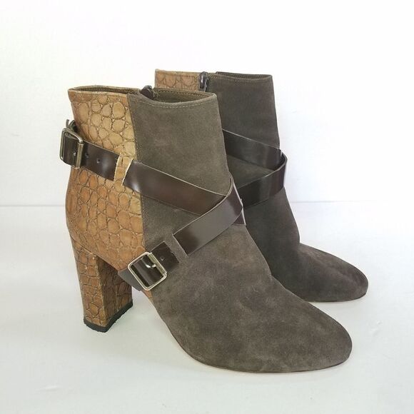 Prezioso Italian Nappa Leather Sued Alligator Strappy Buckle Block Heel Bootie 9 - Picture 4 of 16
